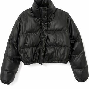 Olivaceous Black Cropped Puffer Jacket